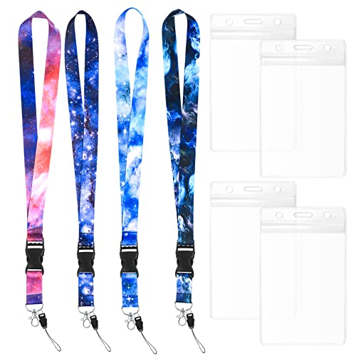 4 Piezas Correas de Cuello para Tarjetas de Identificación, Cordones de Insignia, Correa para Cuello Tarjeta con Hebilla de Liberación Rápida, para Tarjeta, Llaves, Móvil, con 4 x Portatarjetas