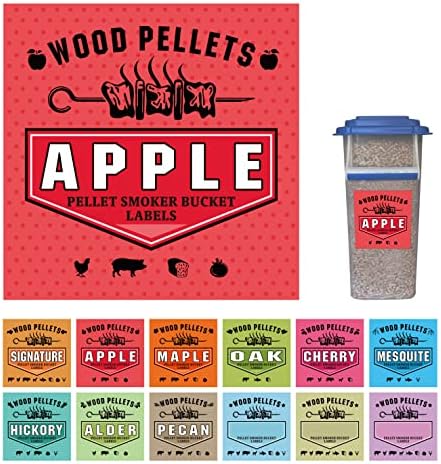 Smoker Grill Pellet Label Stickers, for Wood Pellet Storage Containers, Pasted on Pellet Storage Bucket for Easy Identification of Pellets of Different Flavors,Set of 12 Sticker Labels