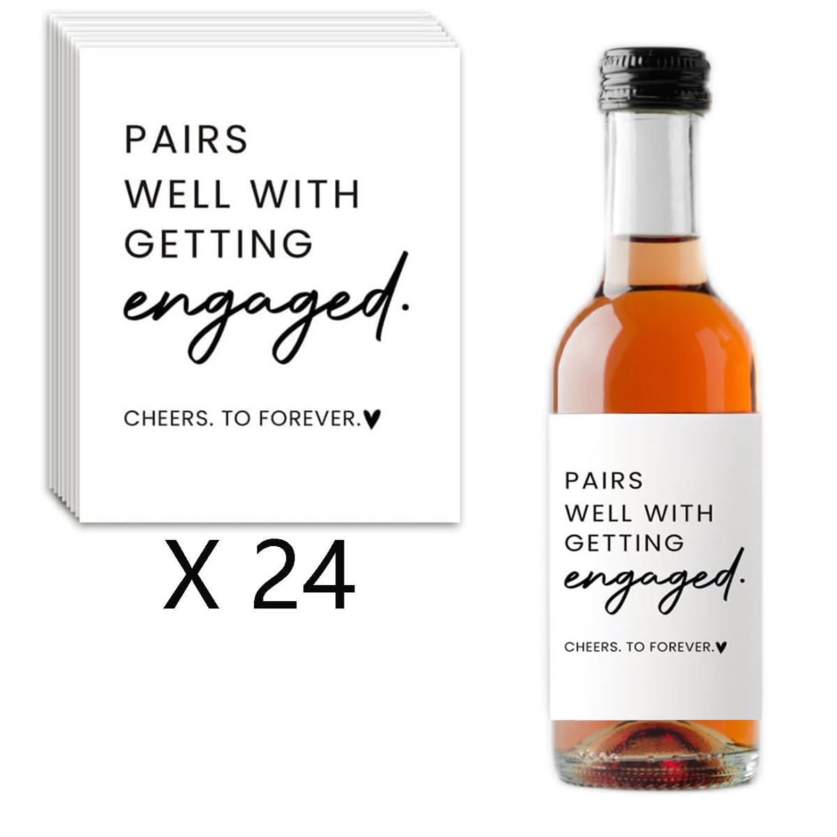 HIENAJ 24Pcs Engagement Mini Wine Labels, Engagement Gifts for Couples Her, Engagement Party Decorations Gifts for Engaged Couple Wine Bottle Stickers, Pairs Well with Getting Engaged Mini Wine Labels