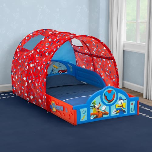 Image of USA1 Mickey Mouse Toddler Bed with Tent, Sturdy Kids Frame, Guardrails