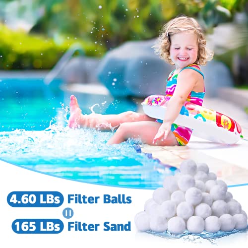 QwayHome 4.6 lbs Pool Filter Balls, Reusable Filter Sand Balls for Above Ground Pool Sand Pump, Pool Filter Sand Alternative, Eco-Friendly Fiber Filter Balls, Replace 165 lbs Filter Sand, White