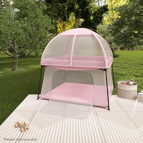 Image of Dream On Me Ziggy Canopy - Pink, Compatible with Ziggy Square Playpen, UV, Rain & Bug Protection, Foldable & Travel-Friendly
