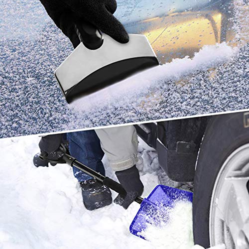 IPSXP Snow Shovel,Detachable Plastic Emergency Snow Shovel (31.5in/80cm) with Stainless Steel Pole and Aluminum Edged Wide Blade Shovel, Perfect for Car Driveway, Camping and Outdoor Emergency (Blue)