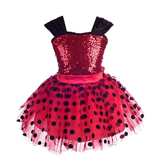 Lito Angels Nyckelpiga kostym röd polkaprickig snygg tutu utklädnad för barn flickor, halloween födelsedag julfest kläder, ålder 3-4 år