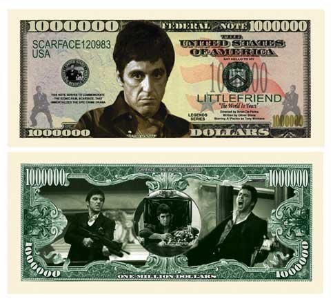 American Art Classics Pack of 5 - Scarface Al Pacino Million Dollar Bill - Best Gift for Fans of This Classic Movie