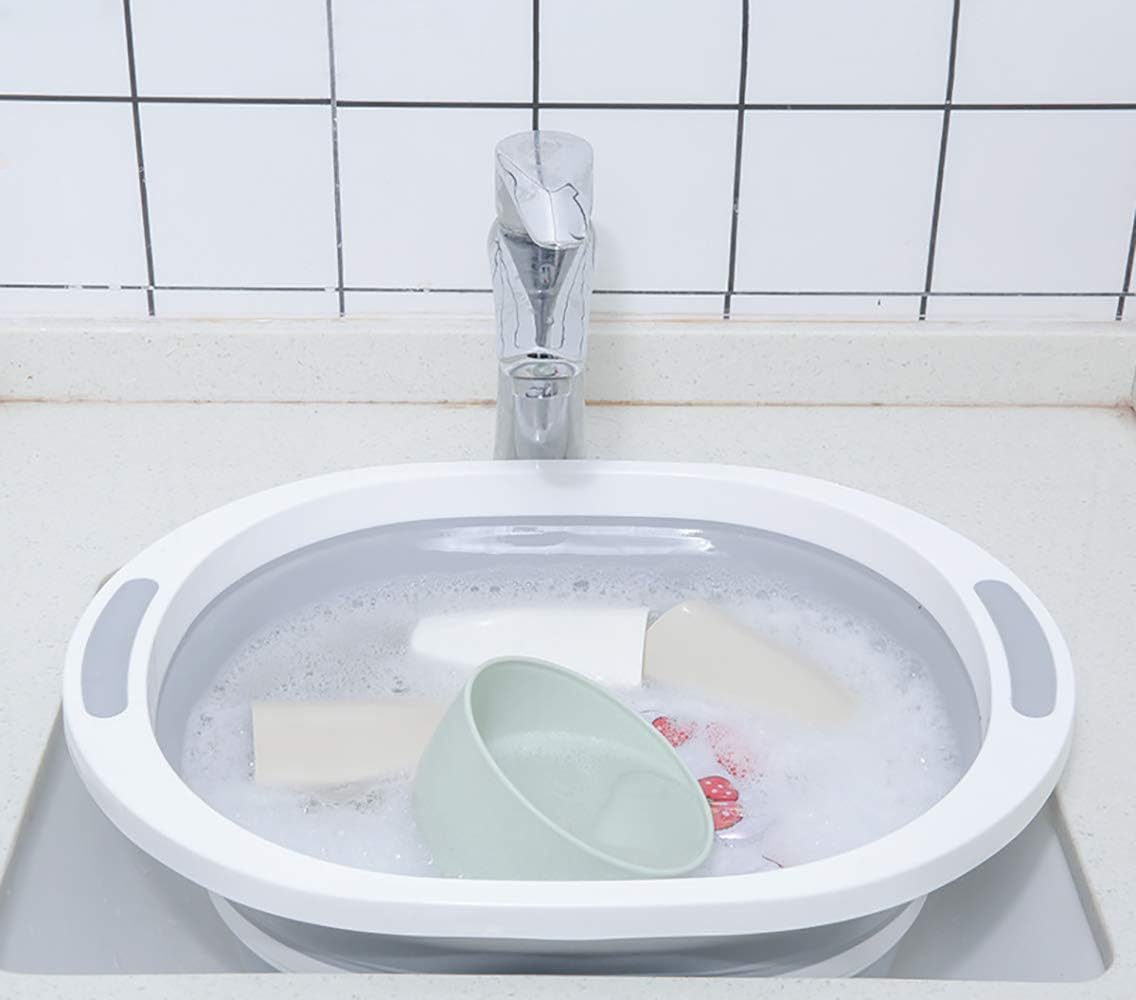 Ahyuan Collapsible Dish Pan Chopping Board Combo 10L Portable Washing Basin Dish Pan Foldable Dish Tub Over the Sink Dishpan Camper Accessories for Travel Trailers (Without Plug)