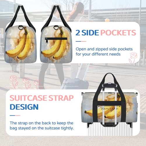 Fruits Bananas Sports Duffle Bag for Women Men Waterproof Overnight Weekender Bag with Adjustable Strap Travel Tote Bags for Beach Yoga Work Dance Swim4