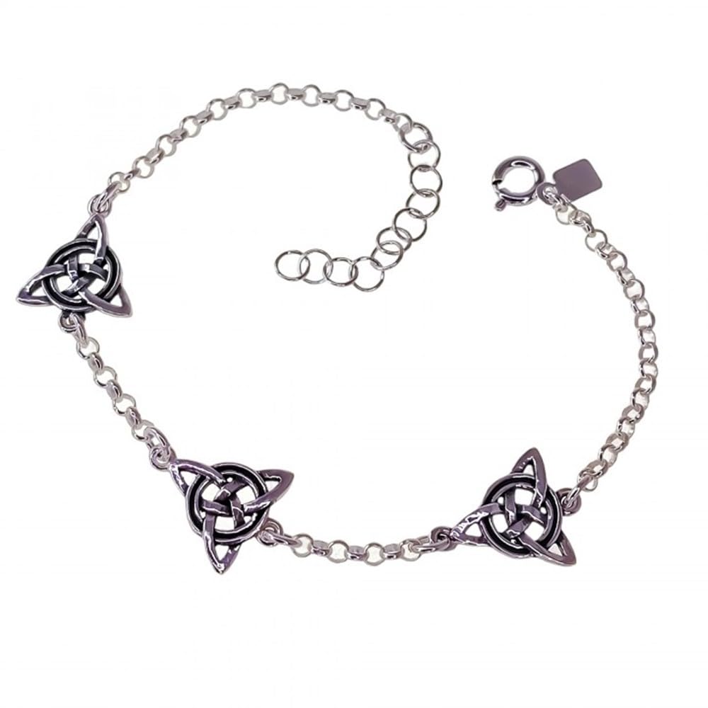 Nudo de Bruja Pulsera Plata Ley 925m cadena rolo 17cm. amuletos 13mm.