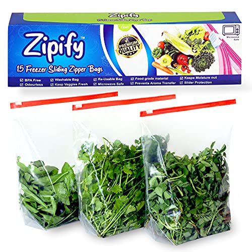 Image of Zipify Zip Lock Bag, Slider Bag | Pack of 20-2 to 3 Kg Capacity | Ziplock Pouch, MultiPurpose Storage, Zip Lock Bag For Fridge, Travel Packing, Reusable and Reclosable, Leak- Proof, Food Grade