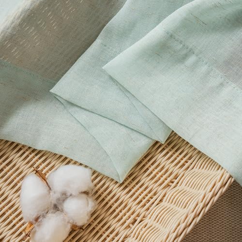 Image of FMFUNCTEX Linen Sheer Curtains for Bedroom, Sage Green Curtains 84 inches Long for Living Room, Farmhouse French Flax Blend Window Draperies, Rod Pocket 2 Panels Set