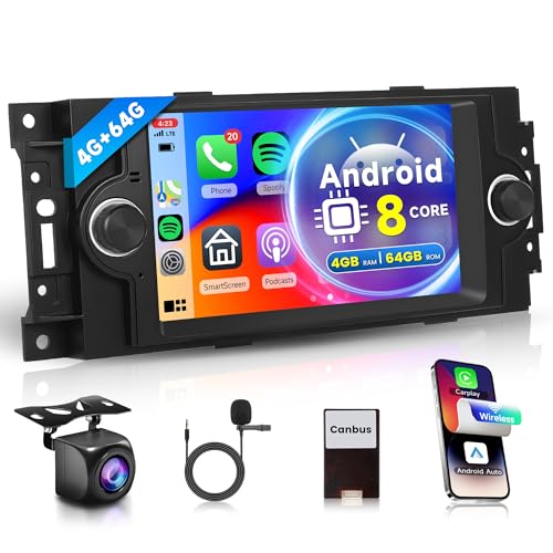 4G+64G 8 Core sans Fil Carplay Android Autoradio pour Jeep Compass Chrysler 300C PT Cruiser Grand Cherokee Dodge RAM 1500 2500 6.2 Pouces Autoradio Android...