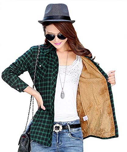 AvaCostume Womens Casual Fleece Winter Plaid Slim Shirt Blouse