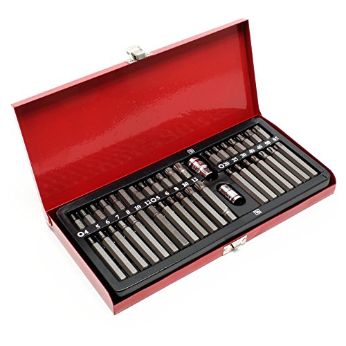 WilTec Coffret Embouts 40 pcs.Douilles Embouts à 6 pans intérieurs Douilles multi-dents Bits Atelier