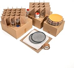 Complete set for storing dishes with glass boxes, mugs, plates, foam bags and adhesive.