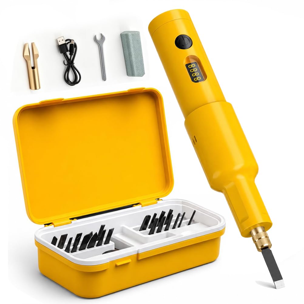 Set di Utensili elettrici per Intaglio, Kit scalpello Cordless da 40 W per Intaglio del Legno con 20 Lame intercambiabili per intagliare Legno, Carta e Gesso
