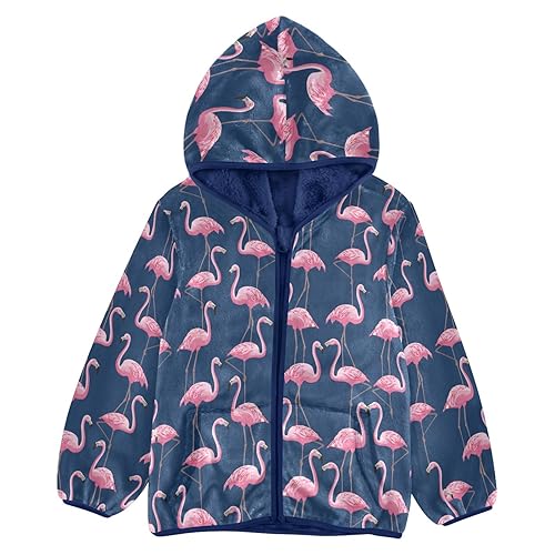 Flamingos Boys Fleece Hoody Jacket Zip Up Coat Warm Fall Winter Plush Jacket Long Sleeve Outerwear
