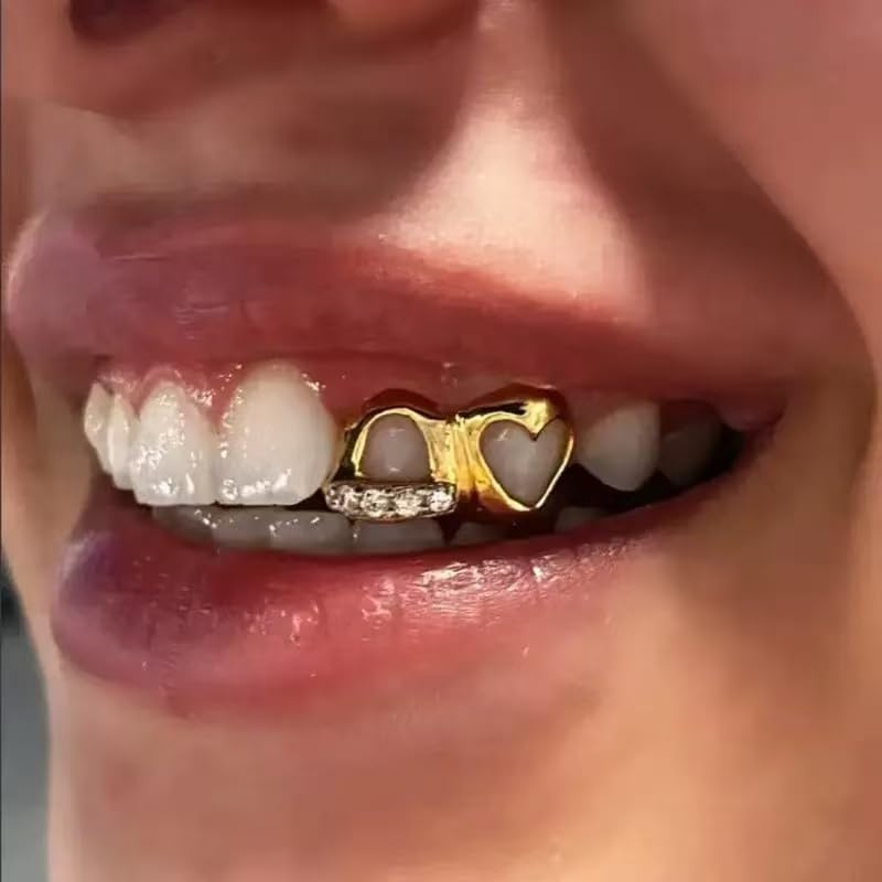 4PC Grillz for Women Gold Plated Silver Grills for Your Teeth Punk Rhinestones Cross Grillz Hollow Out Heart Star tooth cap Hip-Hop Jewelry Gift for Women Men2