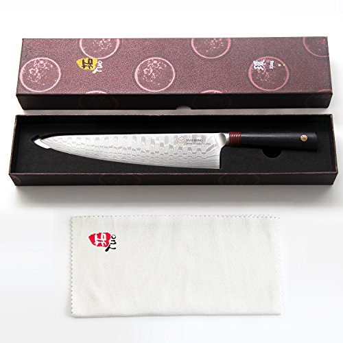 TUO 9.5" Damascus Chef’s Kitchen Knife - Japanese AUS-10 HC Steel - Dishwasher Safe G10 Handle - Full Tang - RING-D