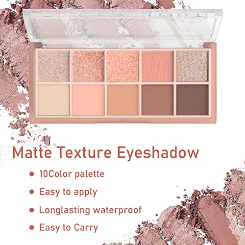 Sulily 10 Colors Eyeshadow Palette Matte Nude Shimmer Matte Eye Makeup Palette,High Pigmented, Naturing-Looking, Ultra-Blendable,Long Lasting High ​Pigment With 3 Eyeshadow Brush(01# Peach) #TOP2