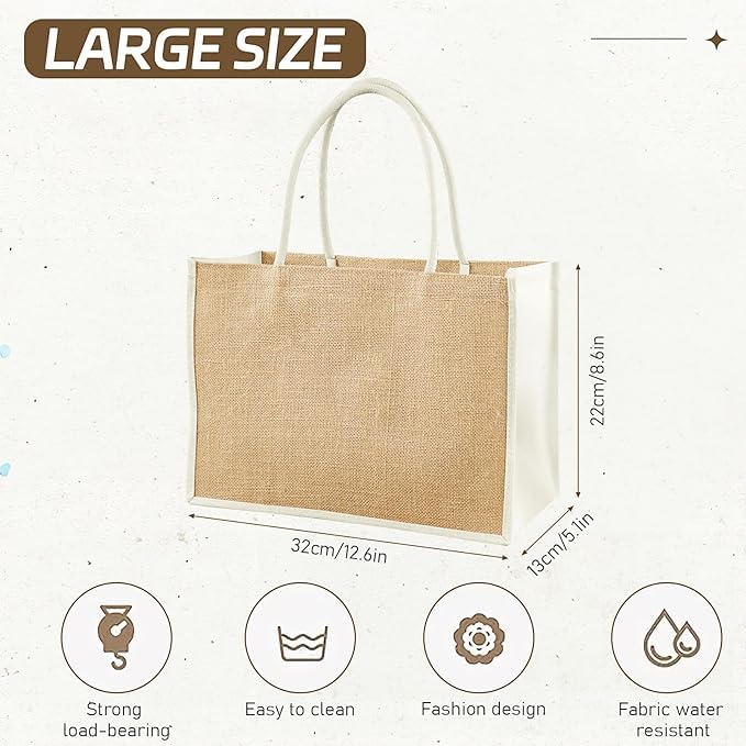MSYU Lot de 8 sacs cadeaux en toile de jute naturelle, sacs d'épicerie, sacs cadeaux réutilisables en toile avec poignées douces, sacs de loisirs créatifs pour demoiselle d'honneur, mariage, voyage à