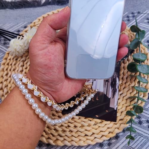 AGEN KGEN Phone Charm Anti Lost Wrist Strap Pearl Beaded Dual Phone Chain Hand Straps for Keychain Wallet Camera White