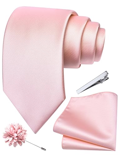 Image of Branduce 3.15 inch(8cm) Solid Formal Tie and Pocket Square Plain Necktie Lapel Pin and Tie Clip Set for Men