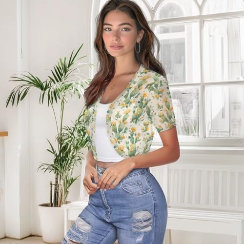 Image of Womens Short Sleeve Cardigans Lightweight Summer Cardigan Trendy Bolero Shrug Cute Floral Cardigan Sheer Bolero