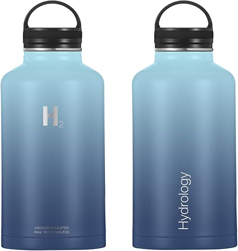 Miniatura 4 de H2 Hydrology - Botella de agua deportiva de 18, 22, 32, 40 o 64 onzas con 3 tapas, termo de acero inoxidable de doble pared con aislamiento al vacío