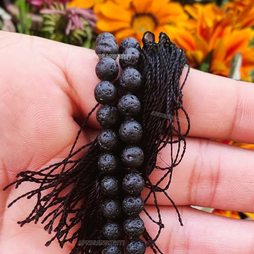 Image of Apnisanskriti Premium Lava Stone Mala for Men and Women (6mm, AAA Quality, Lab Certified, 108+1) - Natural Stone Beads Mala - Pack of 1