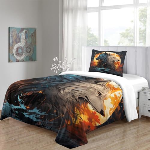 Funda nórdica de lobo bifronte de 135x200 cm con fundas de almohada 5