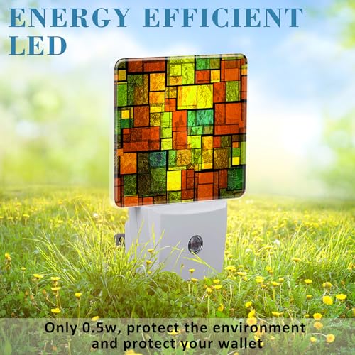 Image of Night Light Plug into Wall Colorful Stained Glass Wall Night Light with Dusk to Dawn Sensor Night Light for Kid Girls Boys Women Men Room Decor, Hallway, Kitchen, Bathroom, Nursery, Stairs