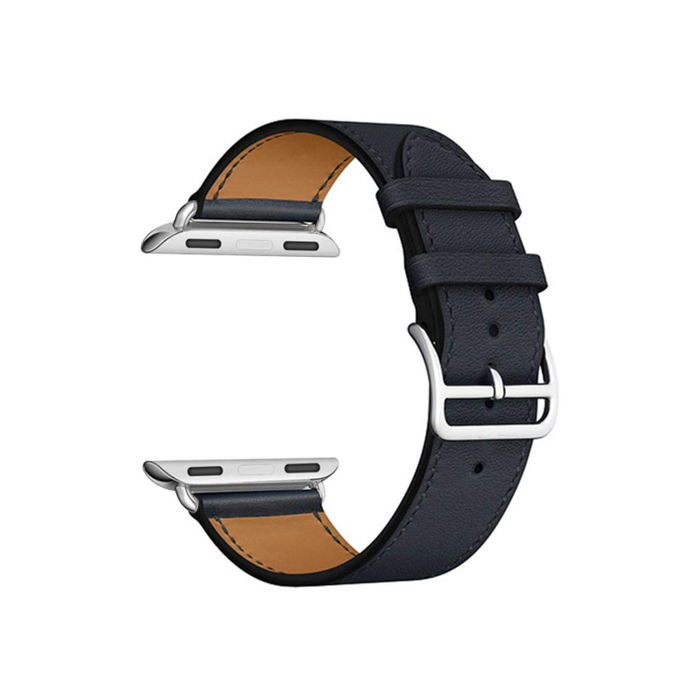JL-BAND Compatible for Apple Watch Band 44mm 40mm 42mm 38mm Series 4 3 2 1 Single Tour Replace for Apple Watch Band Leather Band Indigo Blue(42/44)