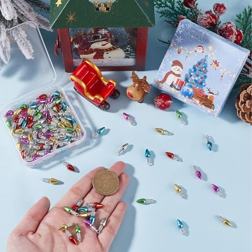 SUNNYCLUE 1 Box 120Pcs 6 Colors Mini Christmas Light Bulb Charms Bulbs Beads Bulk Red Green Plastic Holiday Xmas Tree Charm for Jewellery Making Charms Necklace Earrings DIY Crafts DIY Crafts Ornament - Image 3