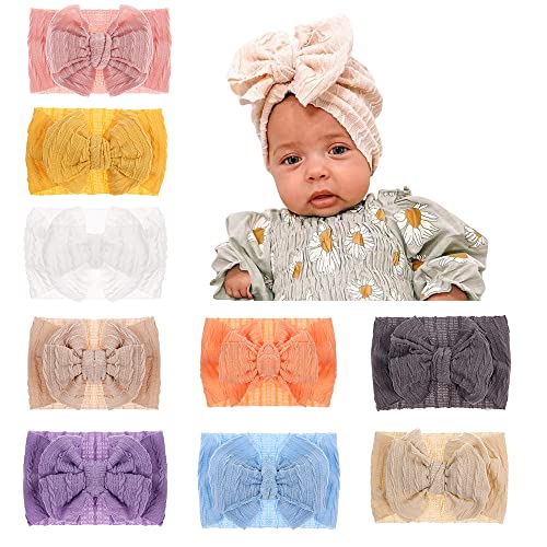 JIAHANG Baby Bows Turban Knotted Head Wraps with Strip, Big Hair Bows Cotton Headbands, Stretchy Hair bands for Newborn Infant Toddlers Girls 9 PCS (36KF)