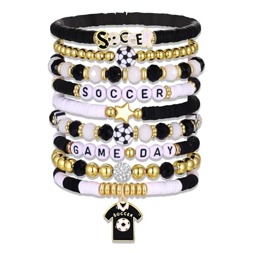 Image of BVGA Game Day Bracelets for Women Stackable Baseball Basketball Football Soccer Beaded Bracelets Game Day Outfits Jewelry Accessories Sports Party Favors Gifts