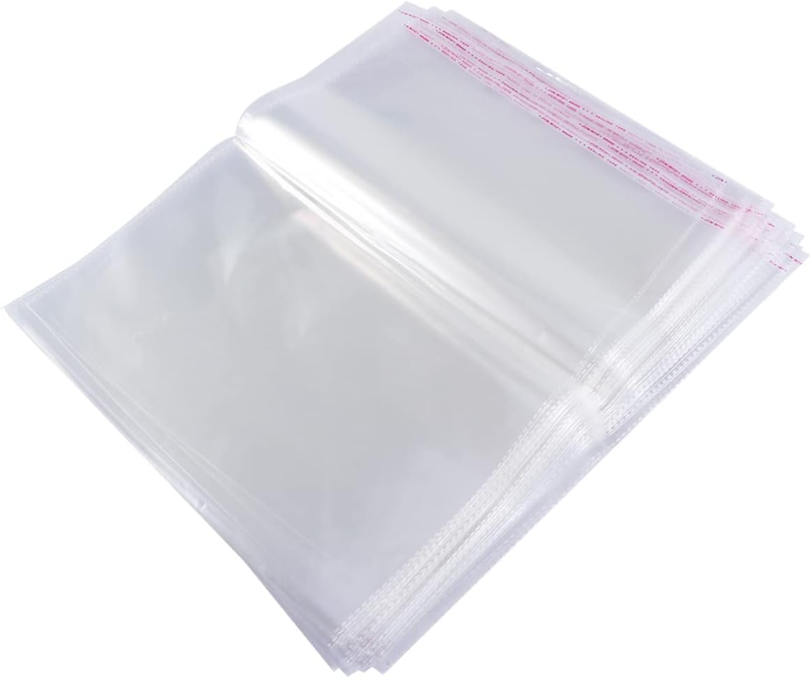 HOOTO Clear Cellophane Bags Plastic Self Sealing OPP Cellophane Poly Bags Self Adhesive Plastic Bags for Packing Products, Clothes, Small Business 20x34cm 200pcs