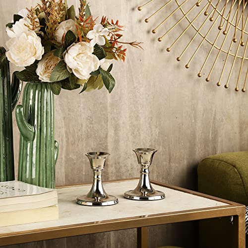 Rely+ Silver Candle Holder Set Of 2 - Decorative Taper Candles For Candlesticks - Candle Stick Candle Holder -Candlestick Holders For Taper Candles - Modern Candle Holders For Dinner, Party #TOP5