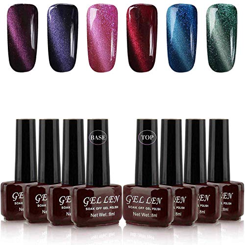 Gellen Gel Nail Polish Kit Cat Eye Gel Colors with Top Coat Base - Stylish Deep Rich Colors Nail Art Gel Polish Manicure Set