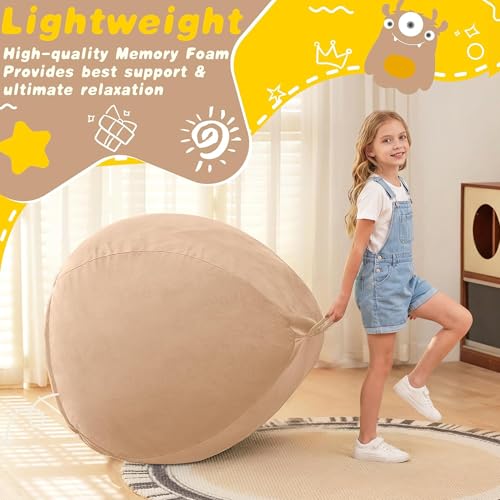 Image of HABUTWAY 2FT Bean Bag Chair, 2' Beanbags Small Bean Bag Chairs with Filling, Teardrop Bean Bag Chair Luxurious Velvet Ultra Soft Fur with Removable Cover(Khaki)