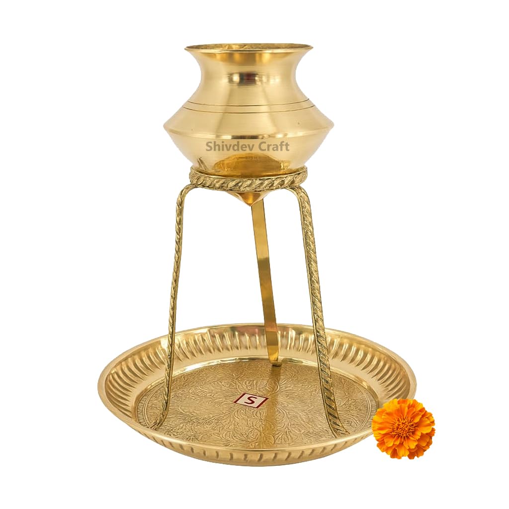 Shivling JalAbhishek Stand with Lota & Design Plate for Lord Shiva Pooja Shiva Lingam Jalabhishekam Set with Brass Puja abhishekam Kalash 12 cm Height (Without Shivling)-image-37
