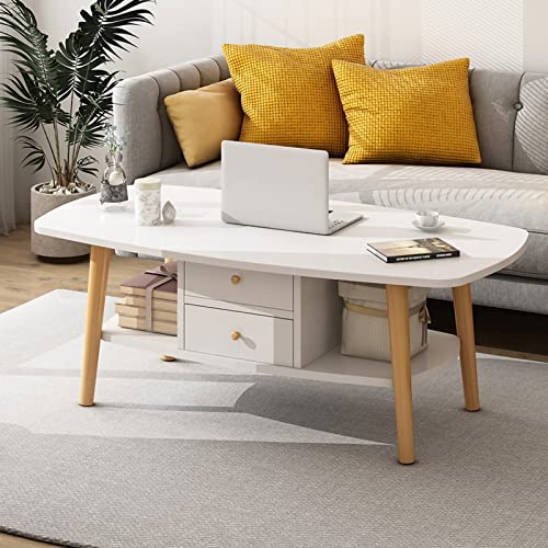 Mesa de centro ovalada rústica con Sto con 2 Ders y estante abierto, patas de madera maciza, grano de madera Slish H perfecta para decoración de sala de estar y sofá