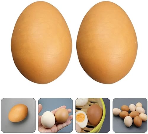 Miniatura 4 de HOMSFOU Huevos falsos 2 piezas de huevos de gallina realistas, huevos artificiales de plástico, modelo de alimentos realistas para cocina,