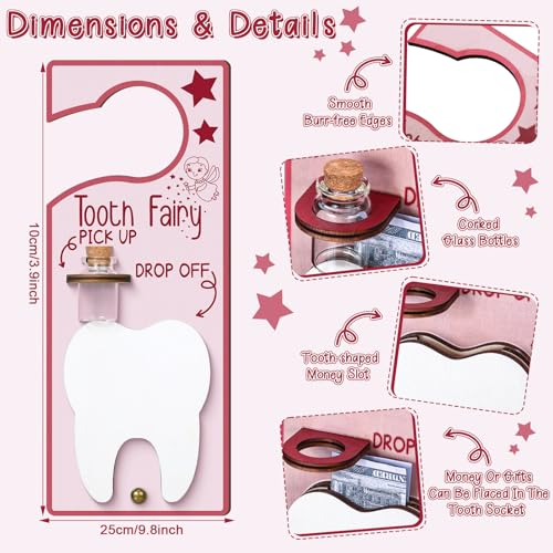 Image of DoubleFill Fairy Tooth Gift Holder Bag Door Hanger Lost Teeth Keepsake Box Tooth Fairy Kit Stores Back to School Gift for Lost Teeth Boy Girl Primary School Classroom Gifts(Fresh,Pink)