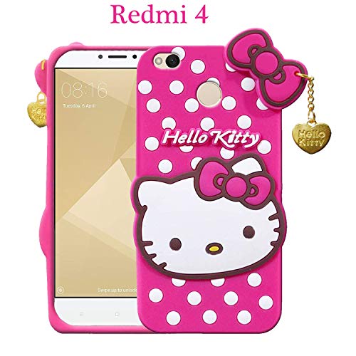 Image of Unirock Hello Kitty Back Case Cover for Redmi 4| 3D Cute Hello Kitty Case |Soft Silicone Rubber Back Cover with Pendant Kitty Cover for Redmi 4 (Pink)