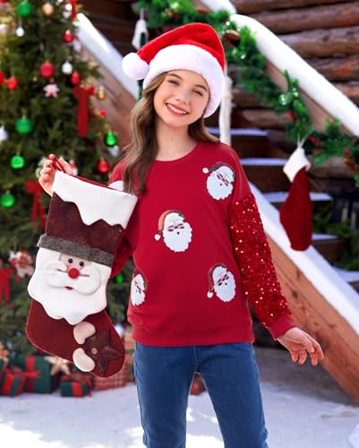 Image of BesserBay Girls Christmas Sequin Shirt Patchwork Long Sleeve Crop Tops 6-14 Years