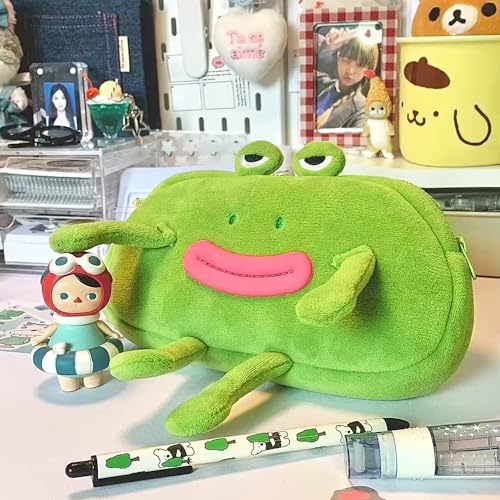 Image of Minache Plush Animal Stationery Pouch Women Cute Dog /Dinosaur Plush Pencil Case Ladies Cosmetic Bag (8234+Frog), bd-06484AD