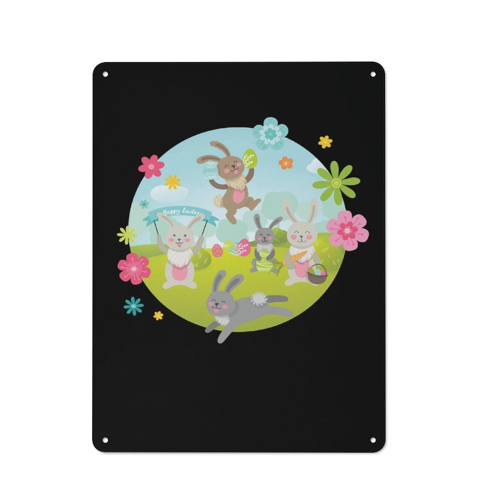 Metal Wall Plaque with Easter Fun Easter Bunny Design 40x30cm, Simple Retro Creative Space Decor for Office, Study, Studio Or Hallway