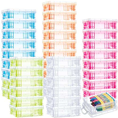 Image of Suzile 40 Pcs Plastic Crayon Boxes Holds 24 Crayon with Snap Lid Storage Container Clear Stackable Case for School Office Classroom Supplies Pen Pencil Craft(Clear, Red, Green, Blue, Orange)
