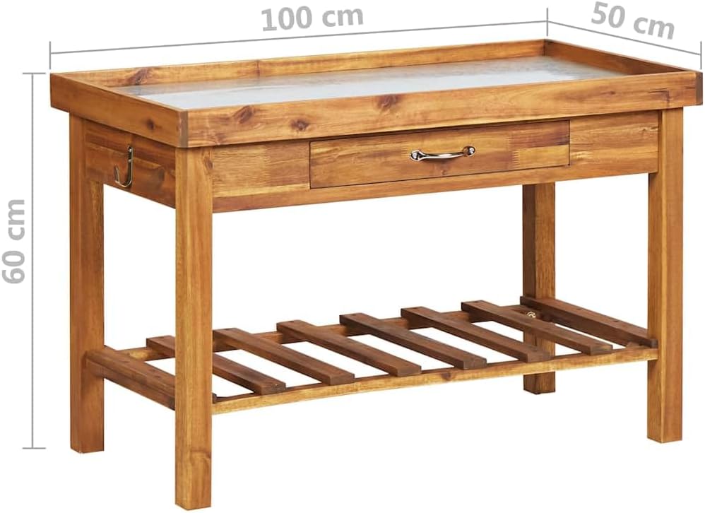 vidaXL Garden Work Bench with Zinc Top Solid Acacia Wood