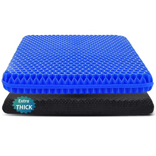 Image of Gel Seat Cushion - Double Layer Cooling Gel Cushion with Non-Slip Cover, Breathable Honeycomb Design for Pressure Relief, Office Chair, Car Seat & Wheelchair (Square, 1 Pc)